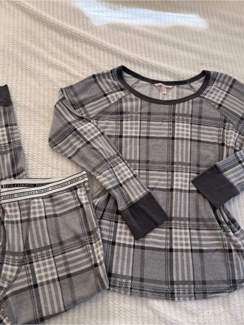 Y2K Victoria's Secret Gray Plaid fall Two-Piece Pajama Set